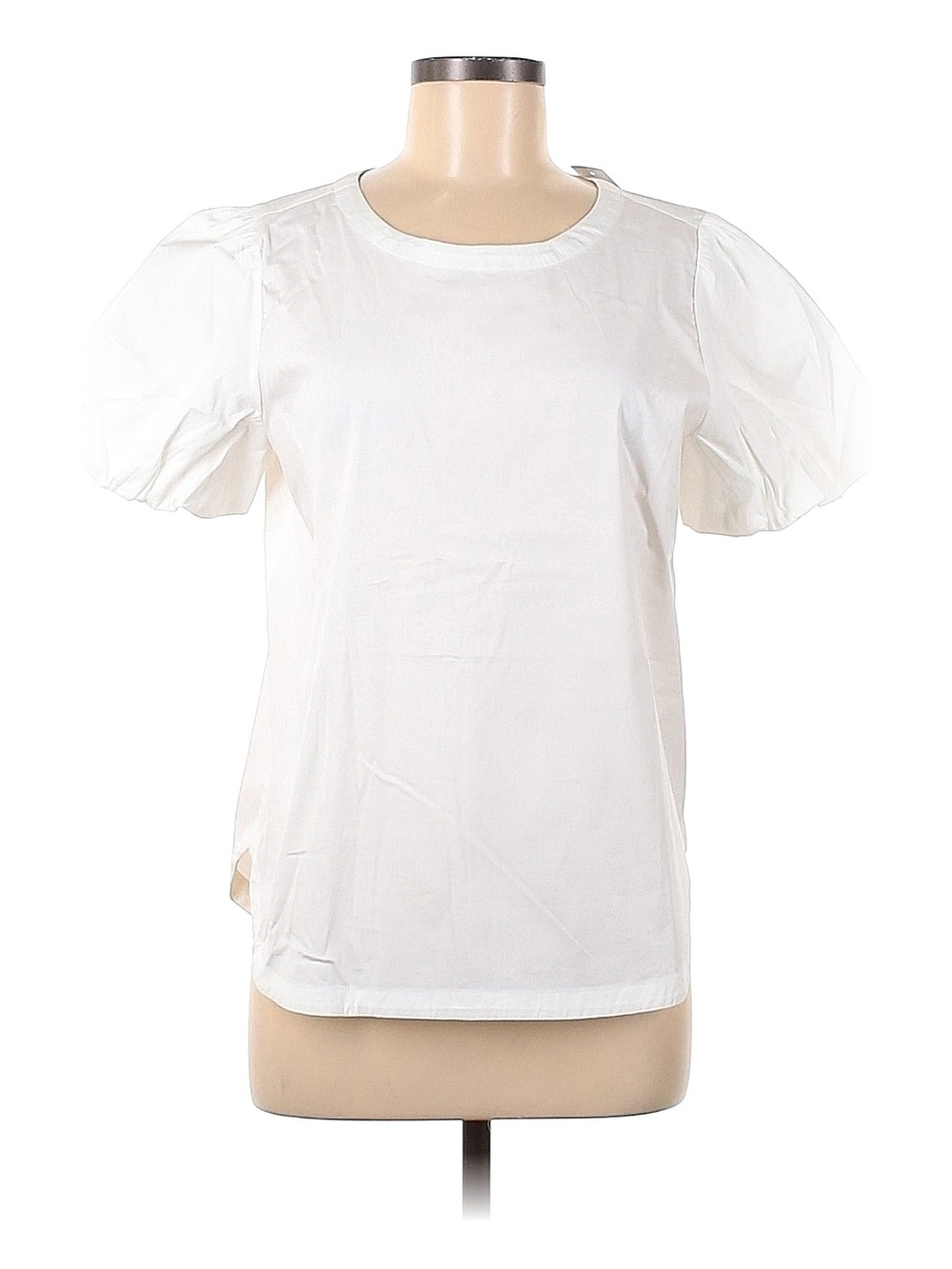 Ann Taylor White Puff Sleeve Crewneck Blouse